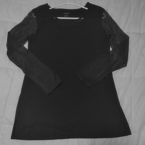 Black Simply Paka Bamboo and Lycra Top With Sheer Long Sleeves and Neck - Picture 1 of 9